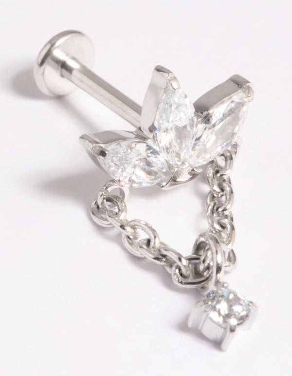 Platinum Plated Titanium Threadless Crystal Marquise Chain Flat Back