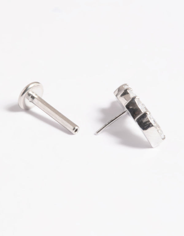 Platinum Plated Titanium Threadless Crystal Curve Flat Back