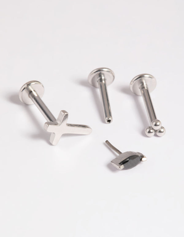 Platinum Plated Titanium Threadless Cross Flat Back Pack