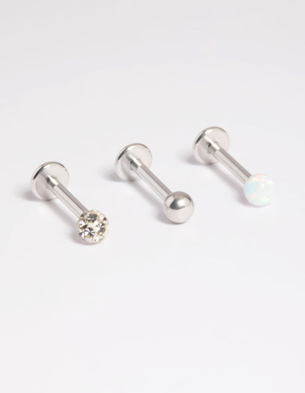 Platinum Plated Titanium Threadless Opal Flat Back Pack