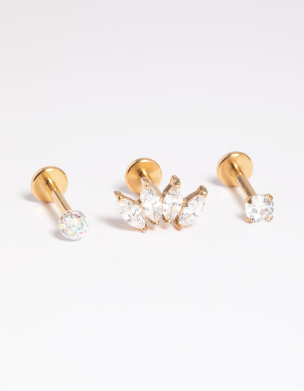 Gold Plated Titanium Threadless Pave Flat Back Pack