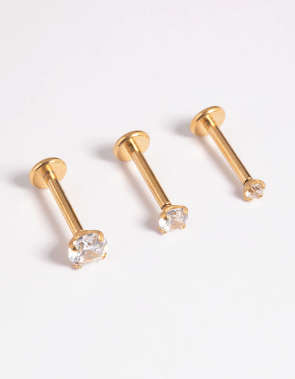 Gold Plated Titanium Threadless Cubic Zirconia Flat Back Pack
