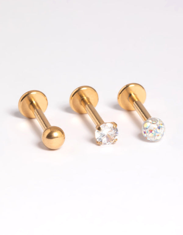 Gold Plated Titanium Threadless Cubic Zirconia Pave Flat Back Pack