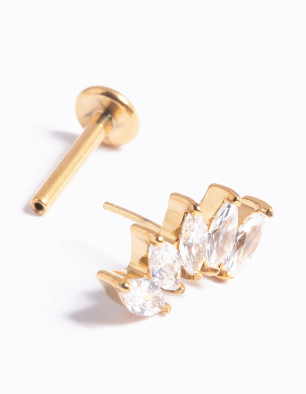 Gold Plated Titanium Threadless Crystal Marquise Flat Back