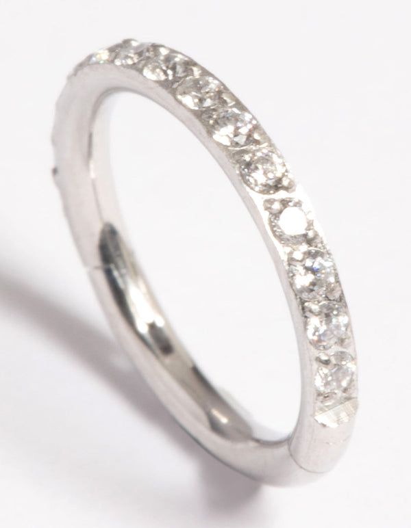 Platinum Plated Titanium Cubic Zirconia Clicker Ring