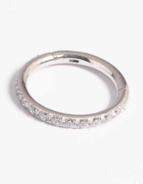 Platinum Plated Titanium Cubic Zirconia Clicker Ring