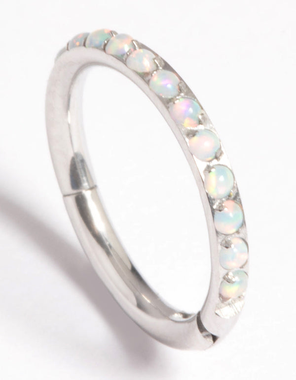 Platinum Plated Titanium Opal Clicker Ring