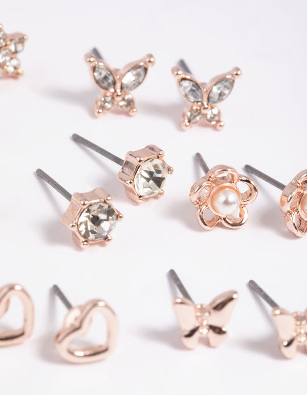 Rose Gold Pearlised Flower Stud Earring Pack