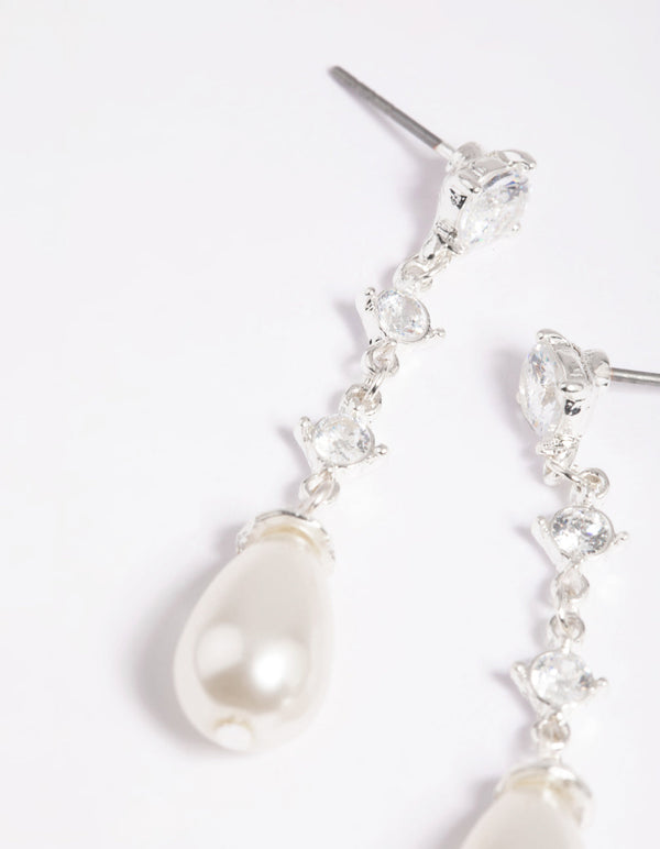 Silver Cubic Zirconia Pearl Drop Earrings