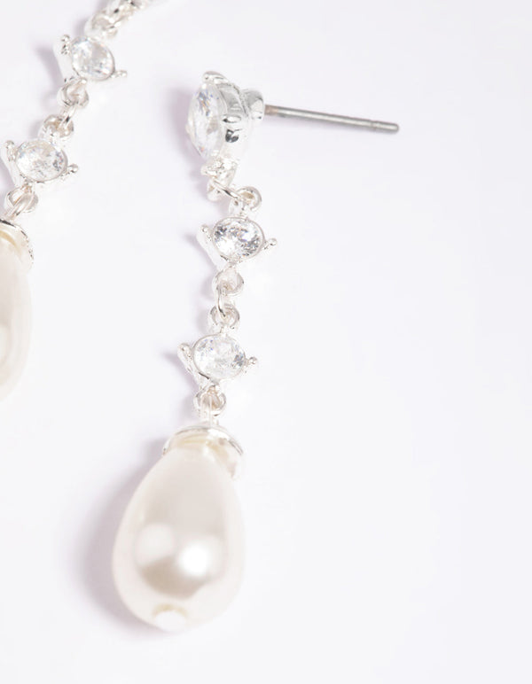 Silver Cubic Zirconia Pearl Drop Earrings