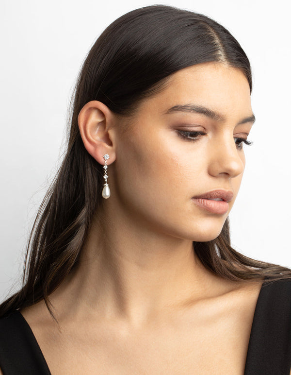 Silver Cubic Zirconia Pearl Drop Earrings