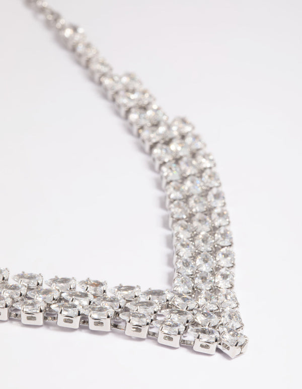 Rhodium Cubic Zirconia Marquise Statement Necklace