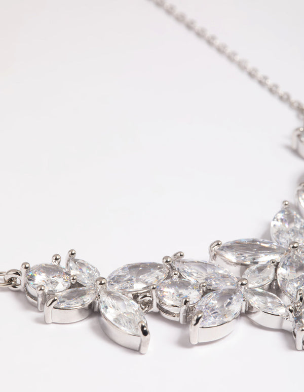 Rhodium Cubic Zirconia Floral Necklace