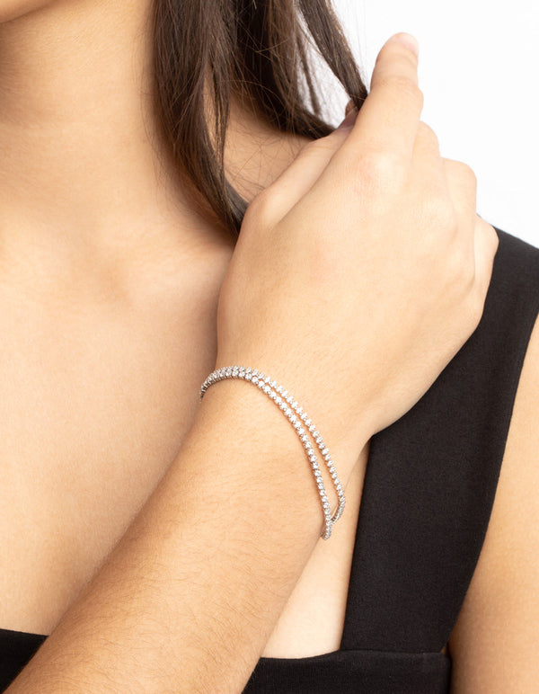 Rhodium Cubic Zirconia Layered Bracelet