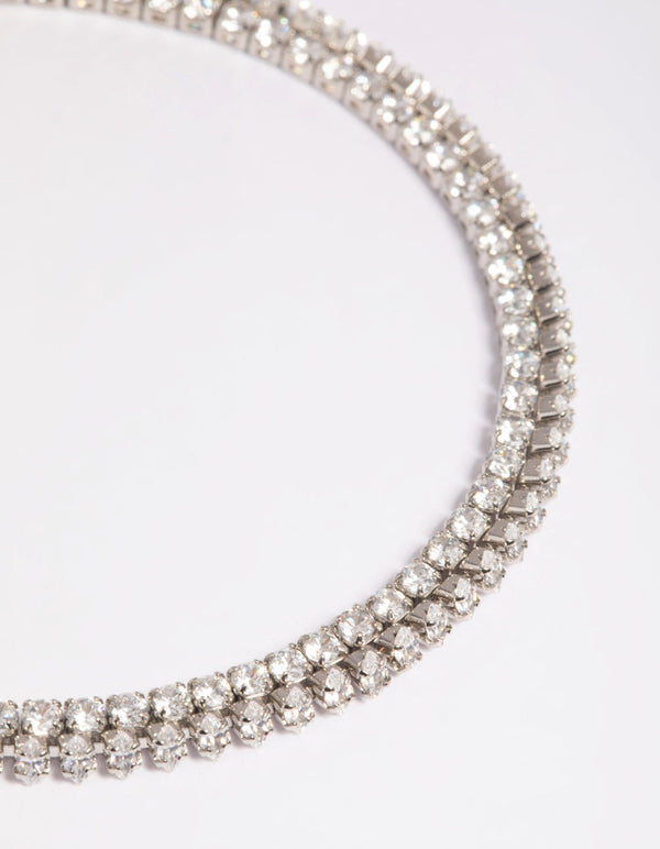 Rhodium Cubic Zirconia Layered Bracelet