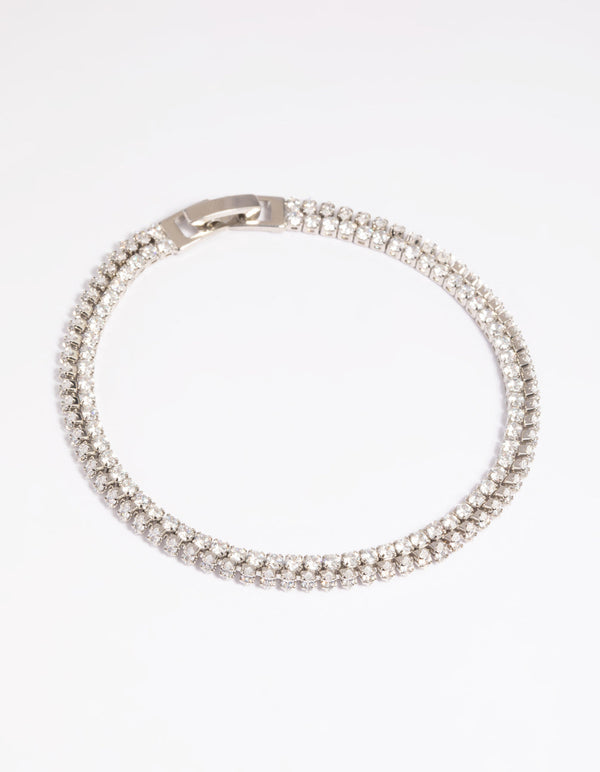 Rhodium Cubic Zirconia Layered Bracelet