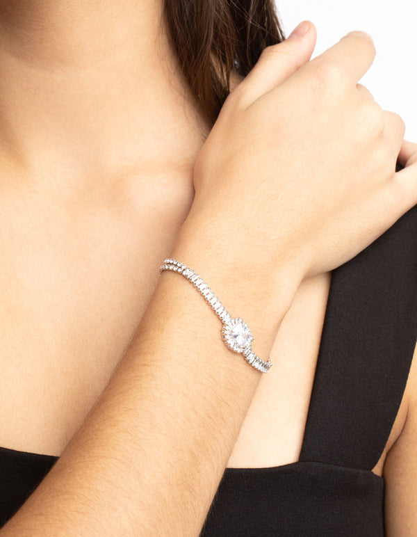 Rhodium Cubic Zirconia Baguette Bracelet