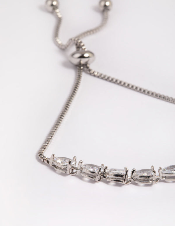 Rhodium Cubic Zirconia Pear Toggle Bracelet