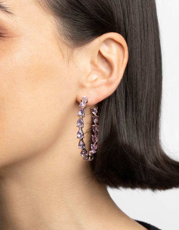 Lilac Pear Stone Hoop Earrings