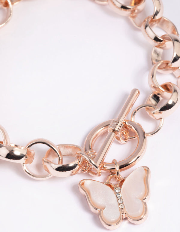 Rose Gold Butterfly Fob Bracelet