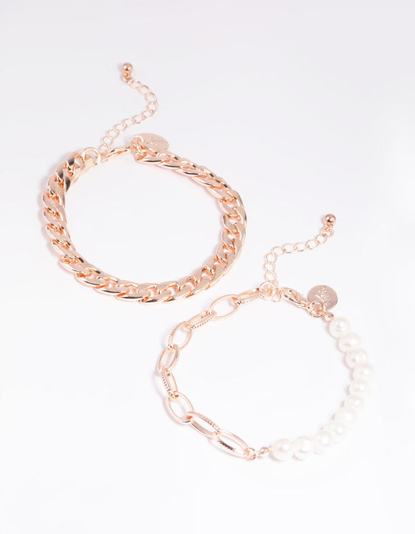 Rose Gold Freshwater Pearl Bracelet Set