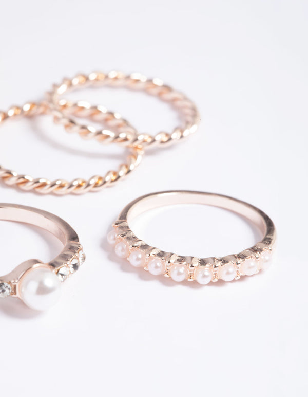 Rose Gold Pearl Ring Stack Pack