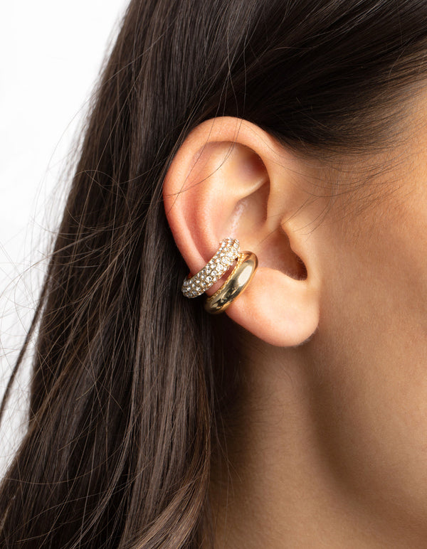 Mixed Metal Diamante Smooth Ear Cuff