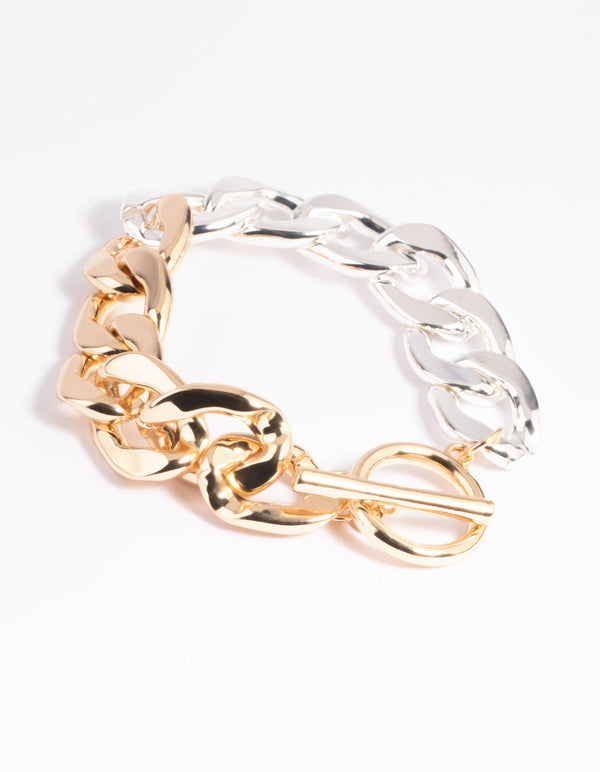 Mixed Metal Curb Chain Fob Bracelet