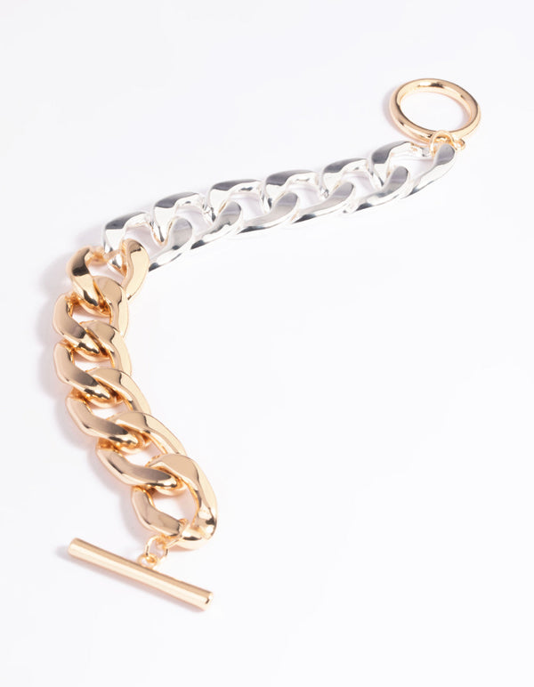Mixed Metal Curb Chain Fob Bracelet
