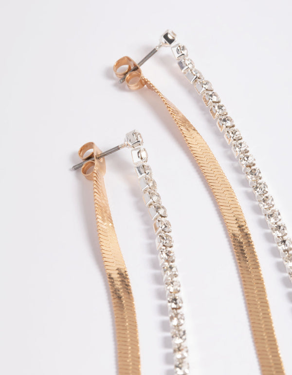 Mixed Metal Snake Chain Drop Earrings