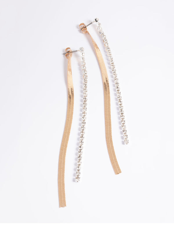 Mixed Metal Snake Chain Drop Earrings