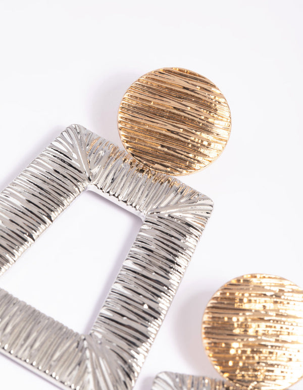 Mixed Metal Textured Trapeze Drop Earrings
