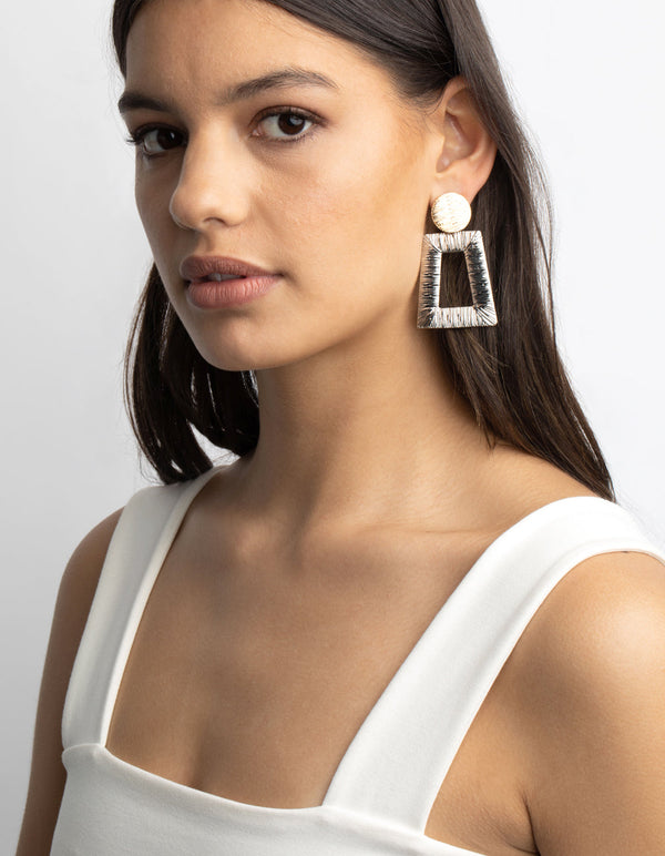 Mixed Metal Textured Trapeze Drop Earrings