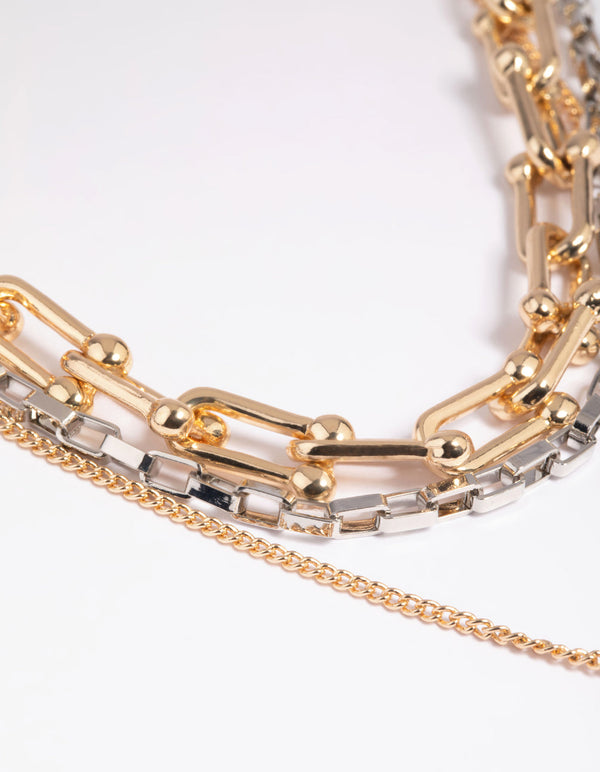 Mixed Metal Chain and Cross Necklace