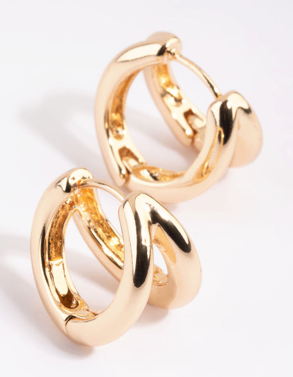 Gold Double Hoop Huggie Earrings