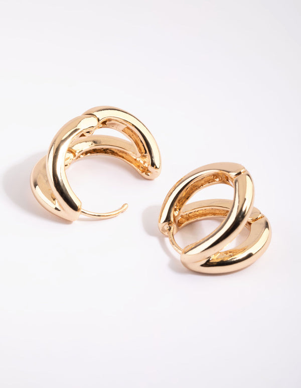 Gold Double Hoop Huggie Earrings