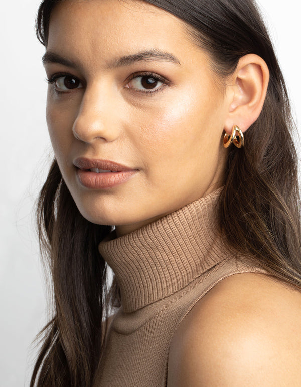 Gold Double Hoop Huggie Earrings