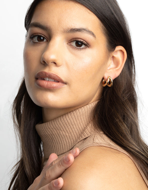 Gold Double Hoop Huggie Earrings