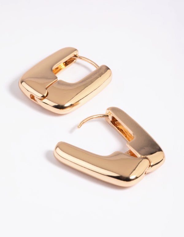 Gold Square Huggie Hoop Earrings