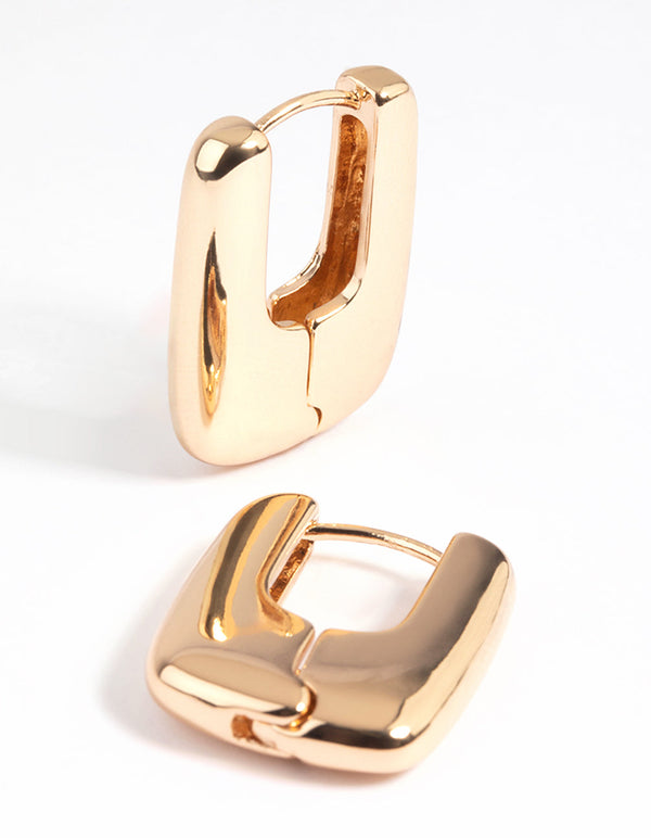 Gold Square Huggie Hoop Earrings
