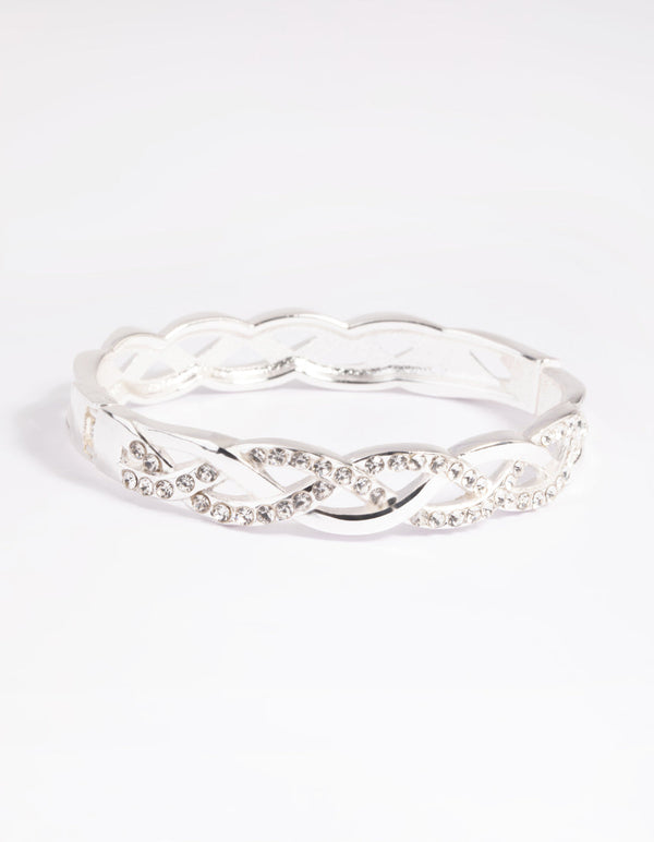 Silver Diamante Cross Over Clamp Bracelet