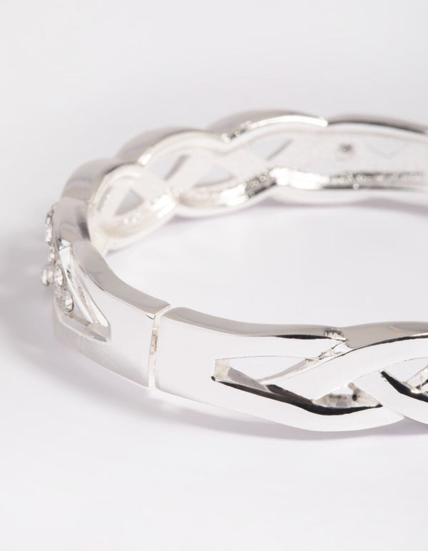 Silver Diamante Cross Over Clamp Bracelet