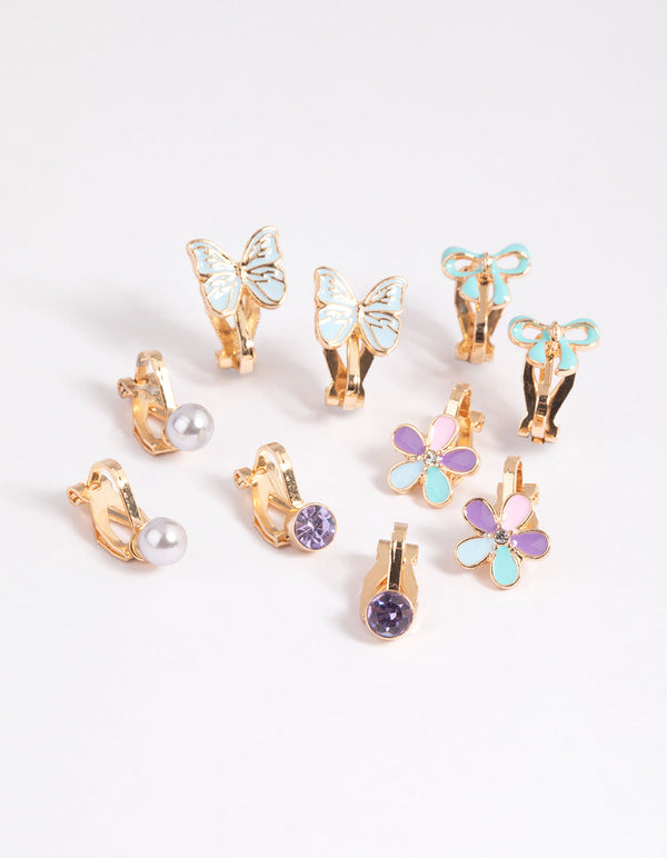 Kids Pretty Bow Clip On Earring Pack