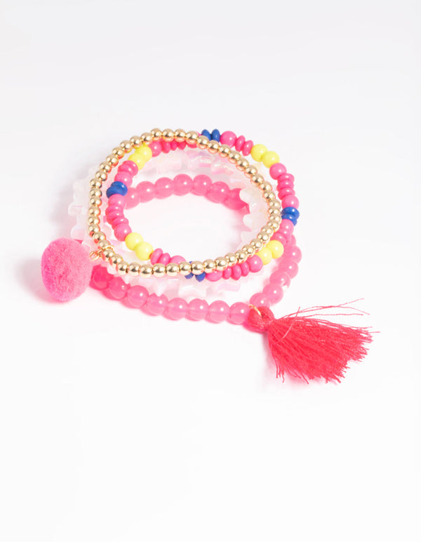 Kids Fluro Pink Stretch Bracelet Pack