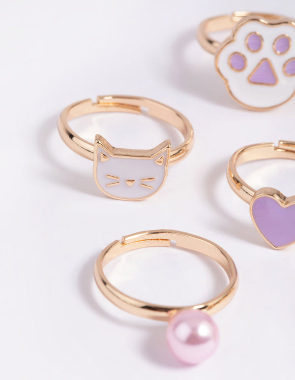 Kids Purple Cat Paw Ring Pack