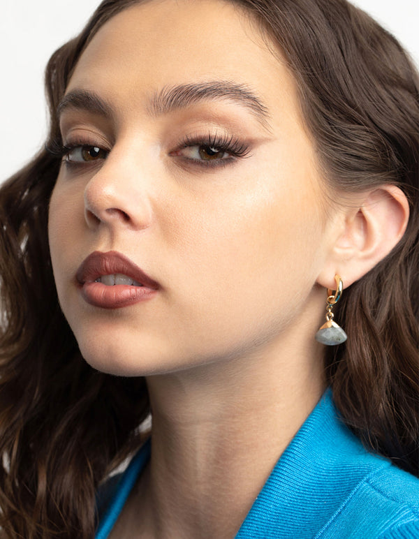 Gold Plated Labradorite Charm Hoop Earrings