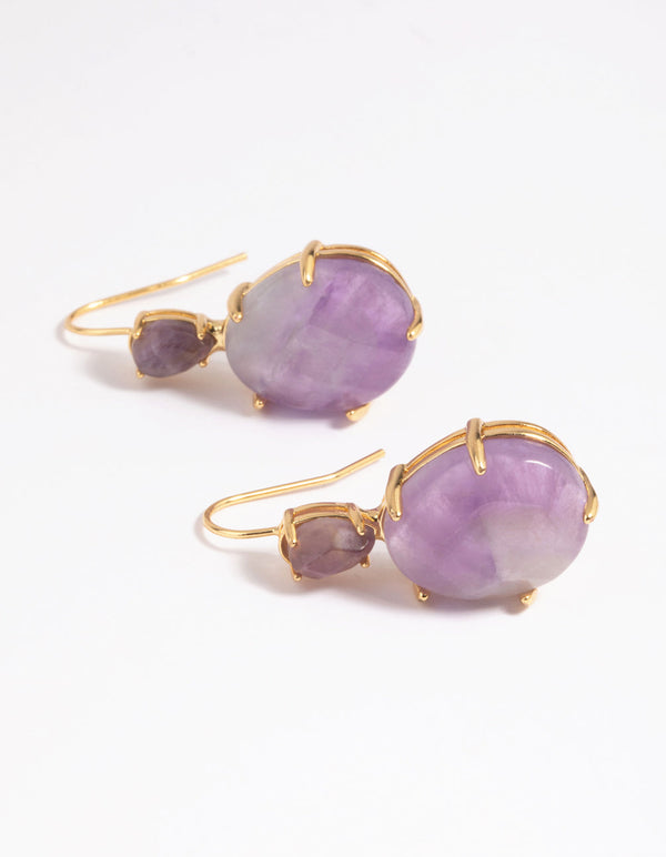 Gold Plated Semi Precious Stone Oval Drop Earrings
