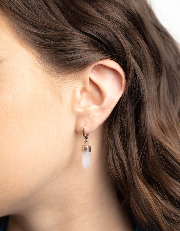 Rose Gold Plated Quartz Huggie Hoop Earrings
