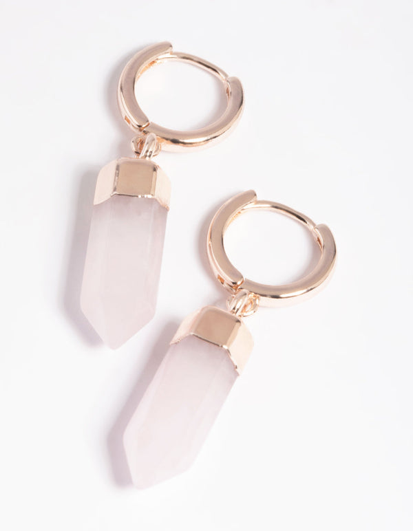 Rose Gold Plated Quartz Huggie Hoop Earrings