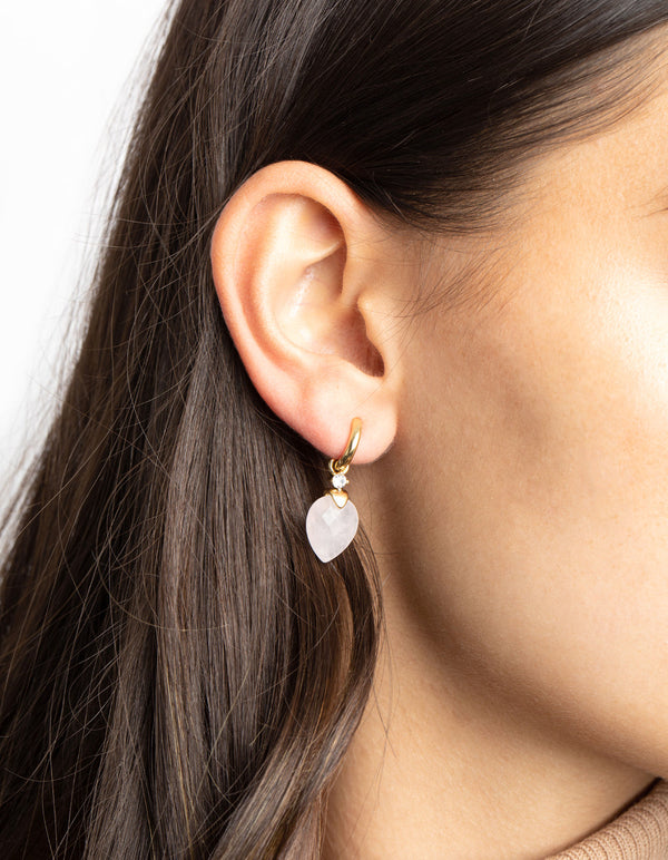 Gold Plated Cubic Zirconia and Rose Quartz Huggie Hoop Earrings